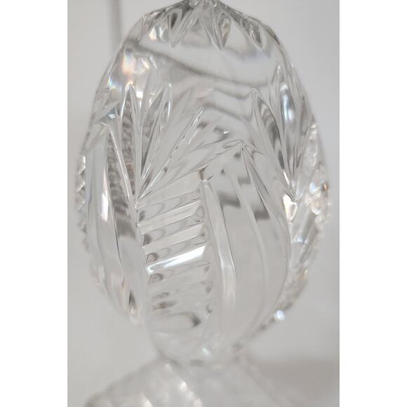 Vintage Lead Crystal Cut Glass Egg on Pedestal Base 7.25" Starburst & Leaf Motif - Picture 4 of 11